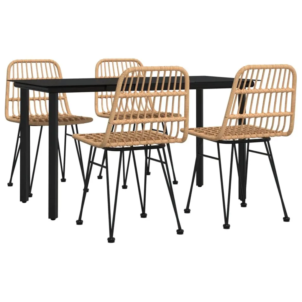 Garden Dining Set 5 Piece Outdoor Patio Furniture Brown Poly Rattan Table Chairs