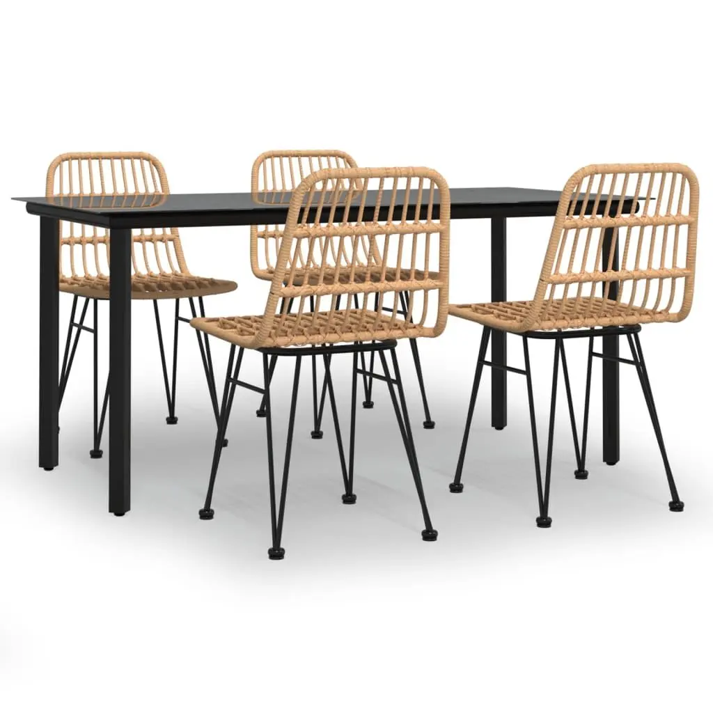 5 Piece Garden Dining Set Brown Outdoor Furniture Patio Table Chairs Poly Rattan