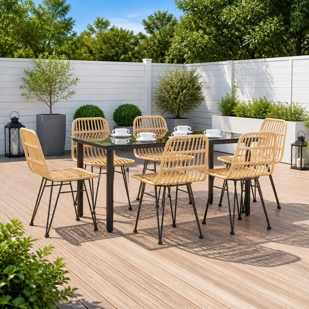 7 Piece Garden Dining Set Outdoor Patio Furniture Brown Poly Rattan with