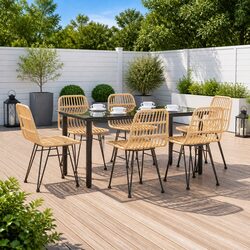7 Piece Garden Dining Set Outdoor Patio Furniture Brown Poly Rattan with