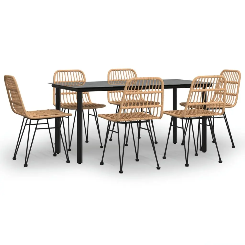 7 Piece Garden Dining Set Outdoor Patio Furniture Brown Poly Rattan with