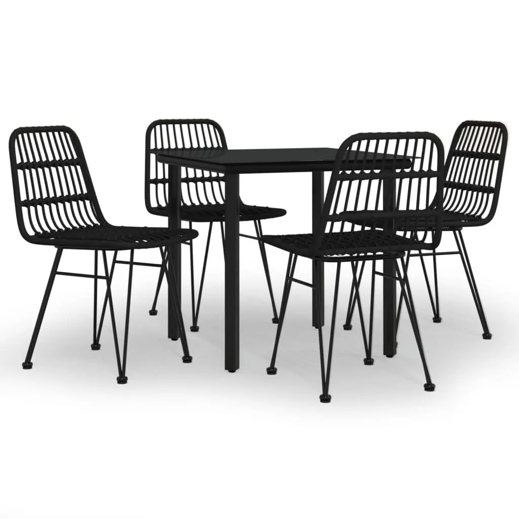 5 Piece Black Patio Dining Set Poly Rattan Outdoor Furniture Table with Backrest Chairs