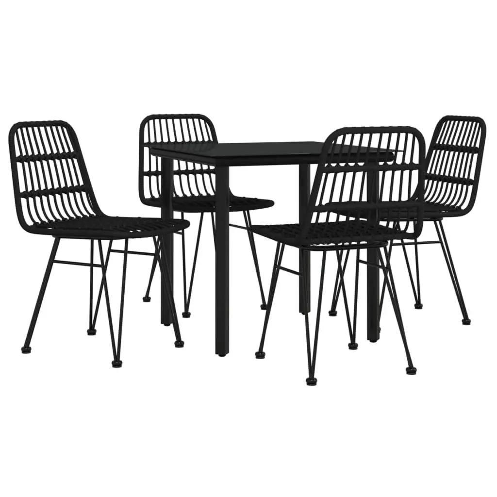 5 Piece Black Patio Dining Set Poly Rattan Outdoor Furniture Table with Backrest Chairs