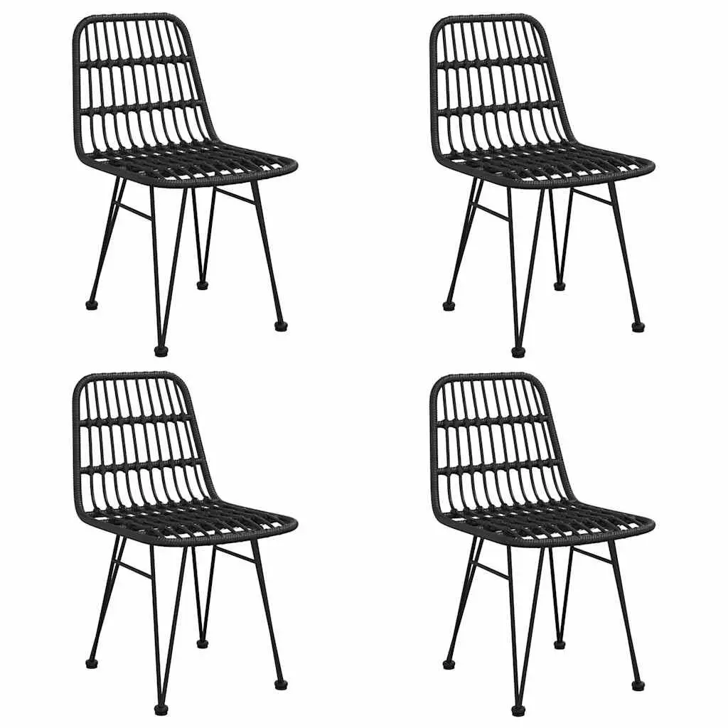 5 Piece Garden Dining Set Black Poly Rattan Outdoor Patio Furniture with Steel Frame and Tempered Glass Tabletop