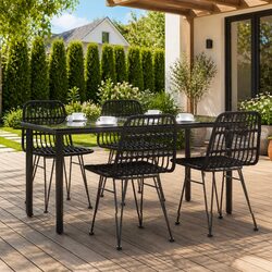5 Piece Outdoor Garden Dining Set Black Poly Rattan Table Chairs Patio Furniture