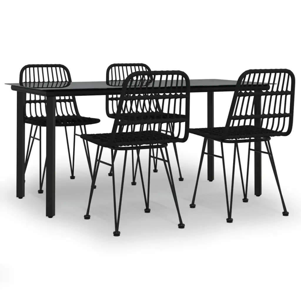 5 Piece Garden Dining Set Black Poly Rattan Table Chairs Weather Resistant