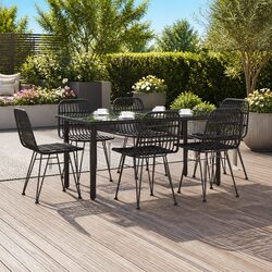 7 Piece Garden Dining Set Black Outdoor Patio Furniture Rattan Chair Table
