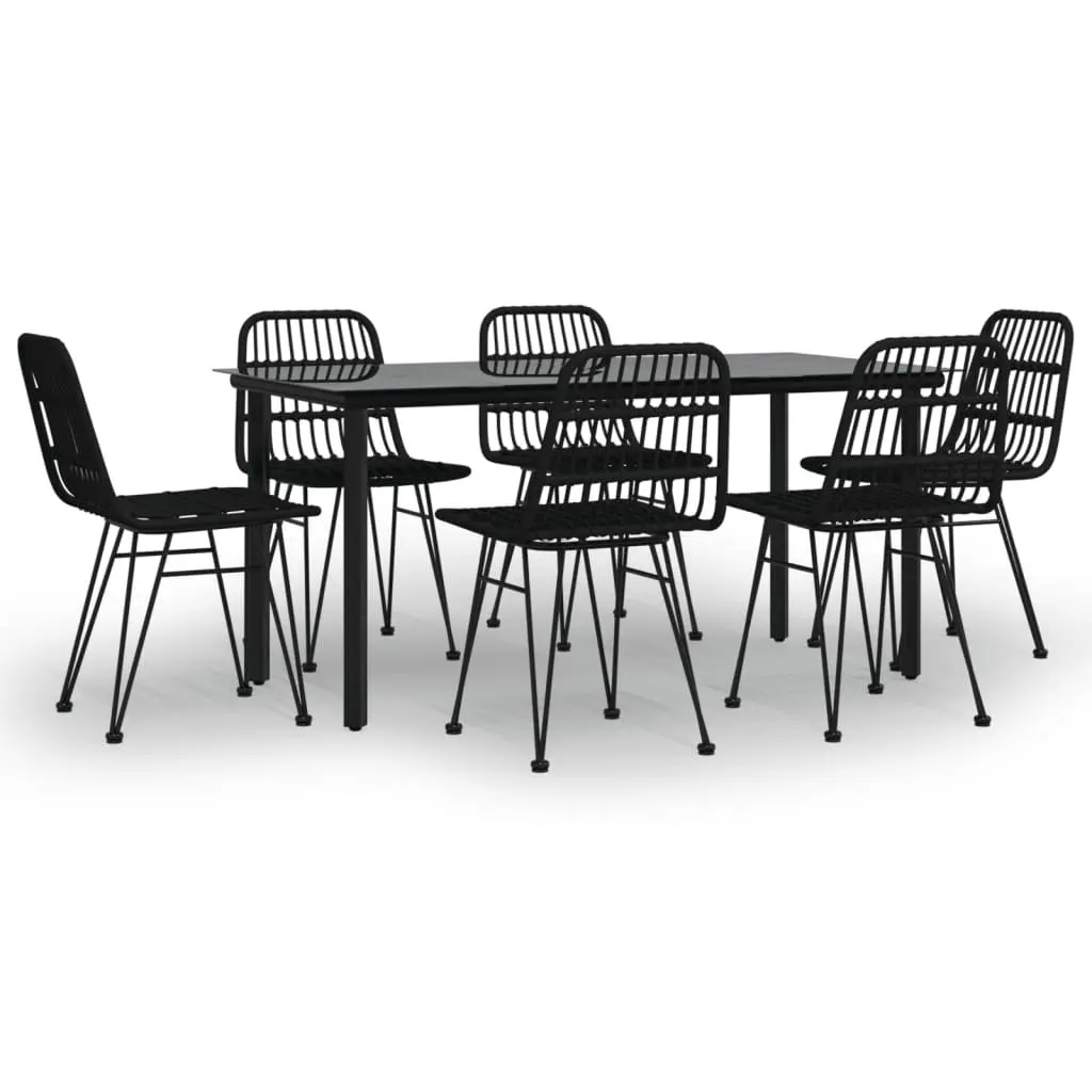7 Piece Garden Dining Set Black Outdoor Patio Furniture Rattan Chair Table