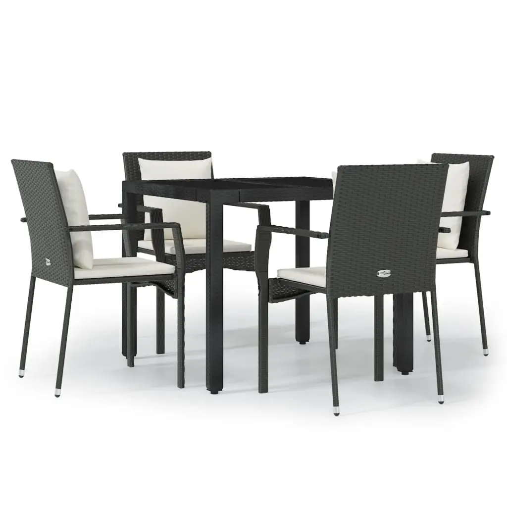 5 Piece Outdoor Dining Set Garden Furniture Black Poly Rattan Table Chairs