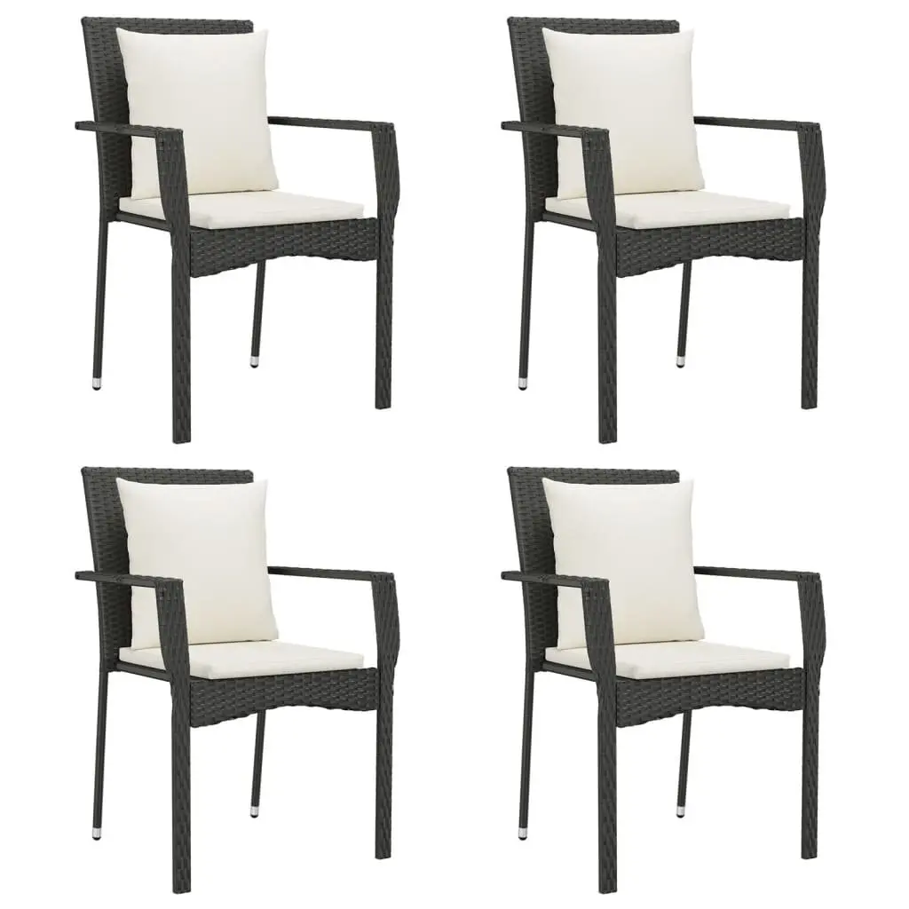 5 Piece Outdoor Dining Set Garden Furniture Black Poly Rattan Table Chairs