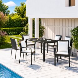 Outdoor Garden Dining Set 7 Piece Poly Rattan Patio Furniture with Cushions