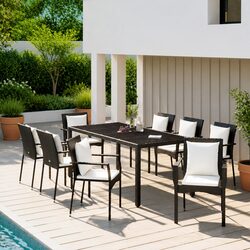 9 Piece Garden Dining Set Outdoor Patio Furniture Black Poly Rattan with