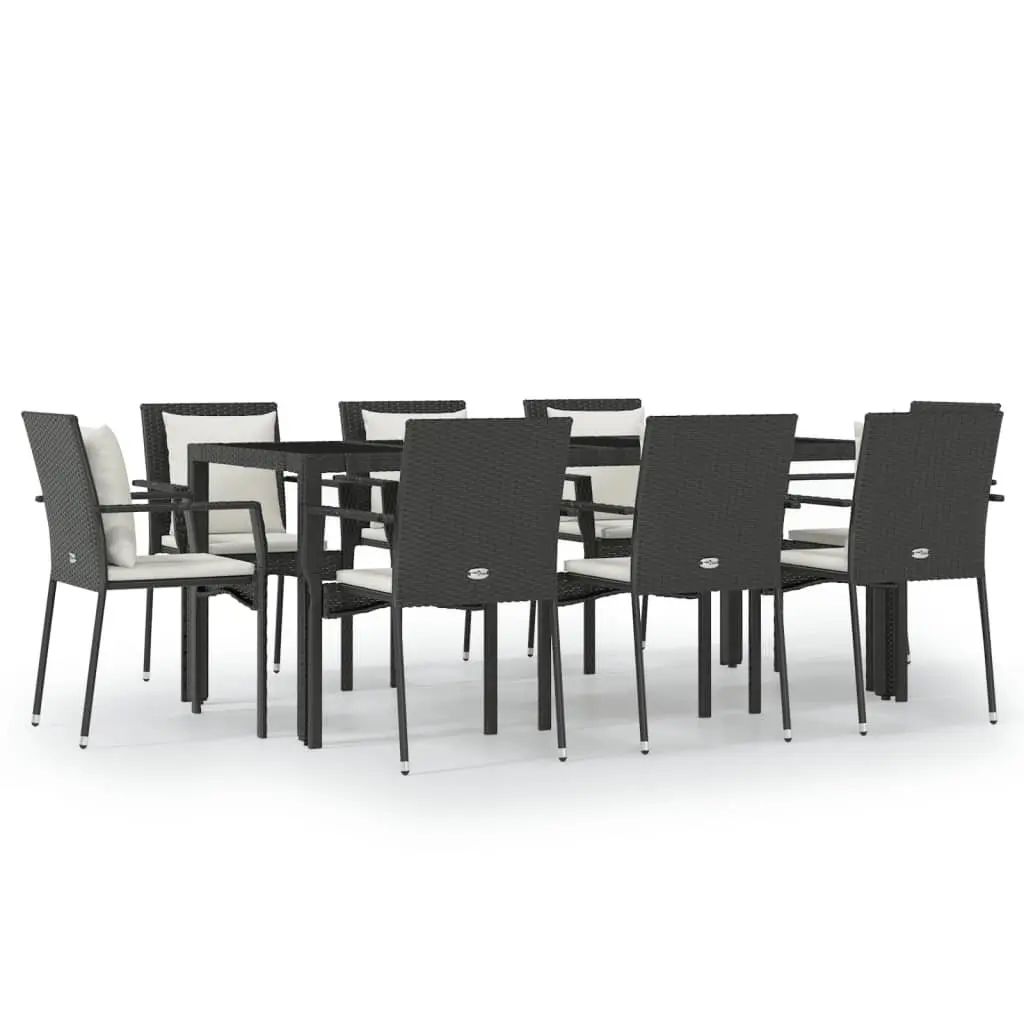9 Piece Garden Dining Set Outdoor Patio Furniture Black Poly Rattan with