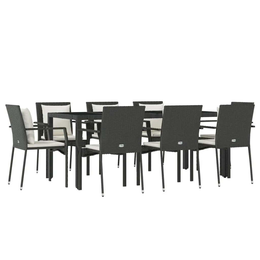 9 Piece Garden Dining Set Outdoor Patio Furniture Black Poly Rattan with