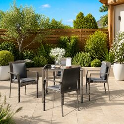Garden Dining Set 5 Piece Outdoor Patio Furniture Grey Poly Rattan Chairs Table