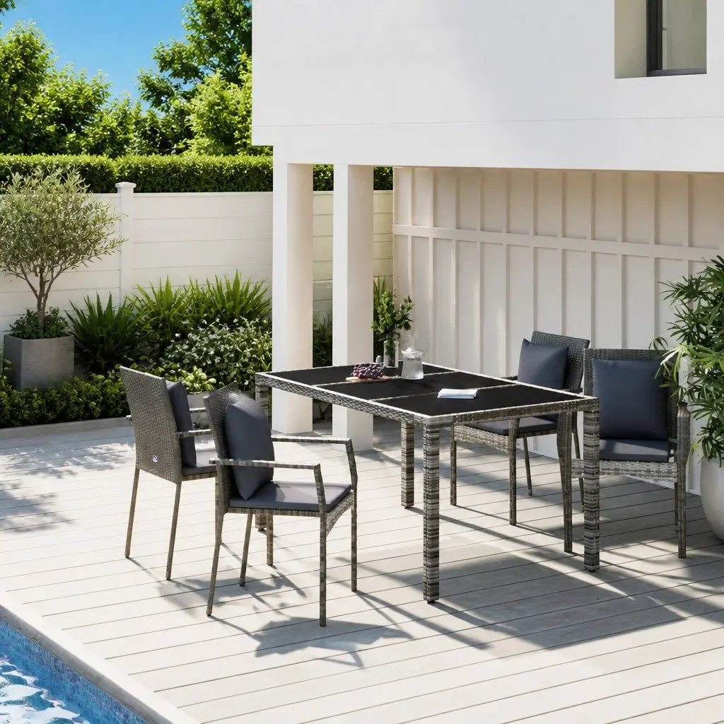 Garden Dining Set 5 Piece Outdoor Patio Furniture Grey Rattan Chairs Table