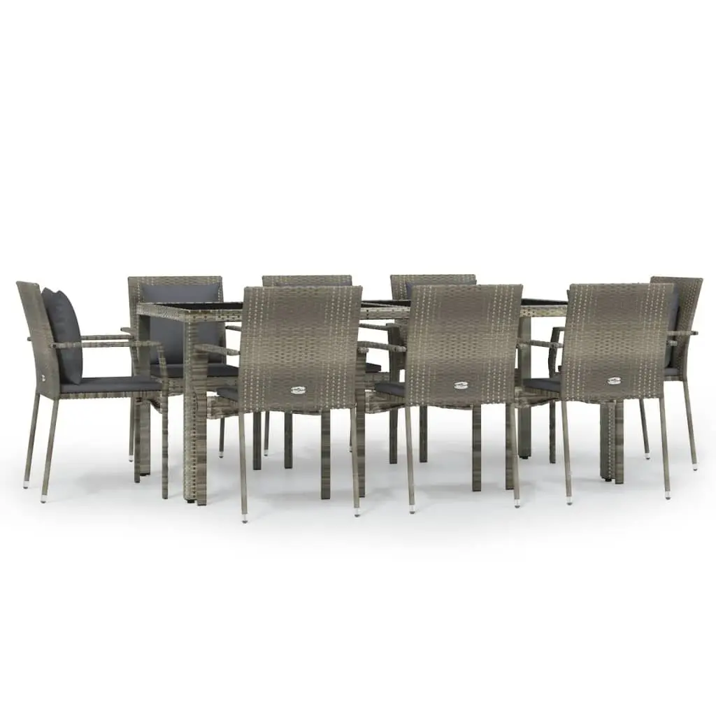 Garden Dining Set 9 Piece Outdoor Patio Furniture Grey Poly Rattan with Cushions