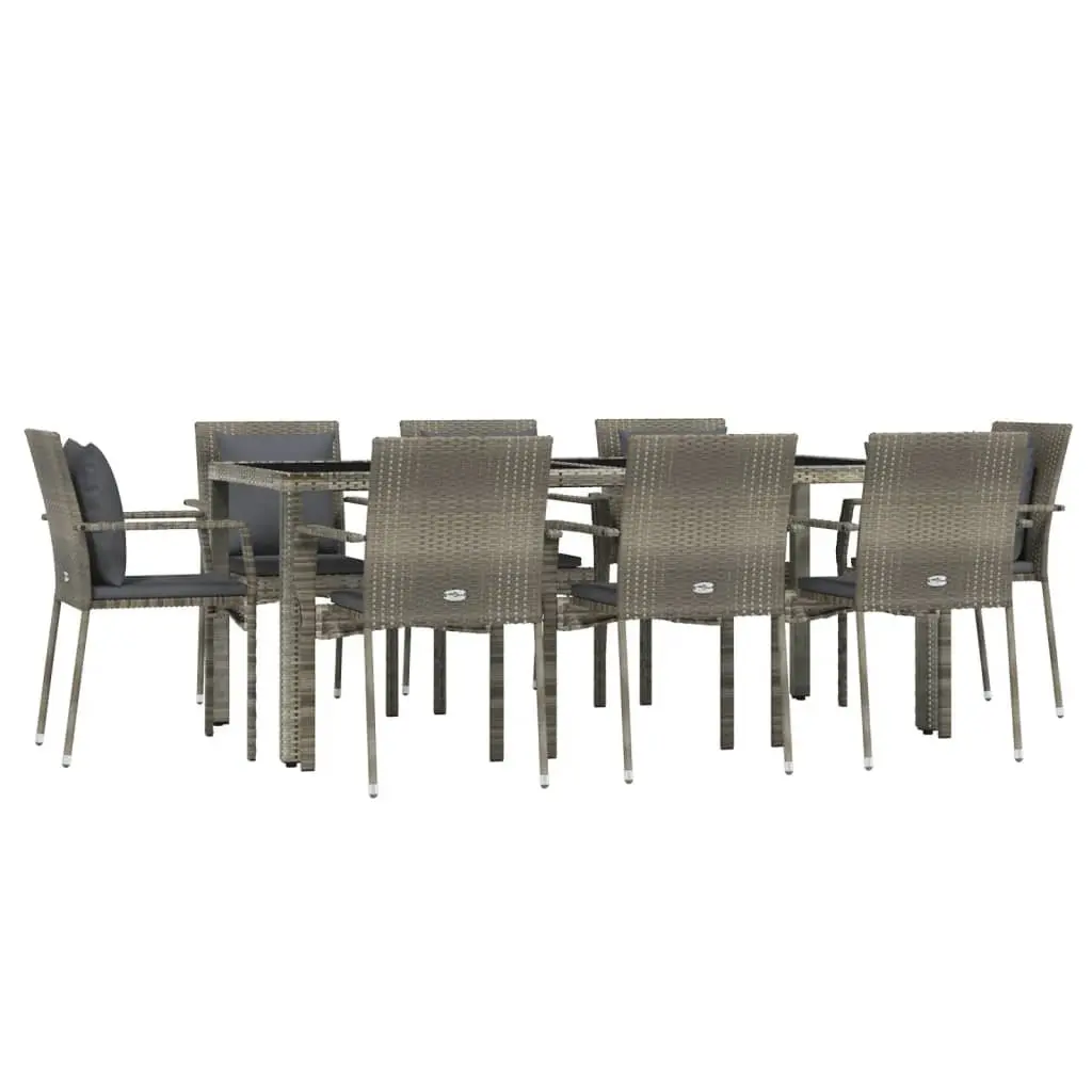 Garden Dining Set 9 Piece Outdoor Patio Furniture Grey Poly Rattan with Cushions