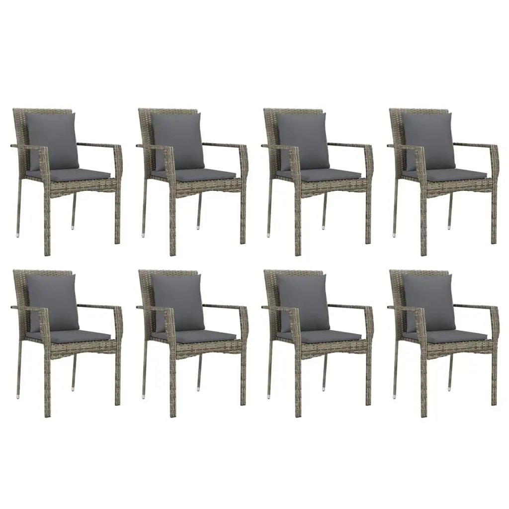 Garden Dining Set 9 Piece Outdoor Patio Furniture Grey Poly Rattan with Cushions