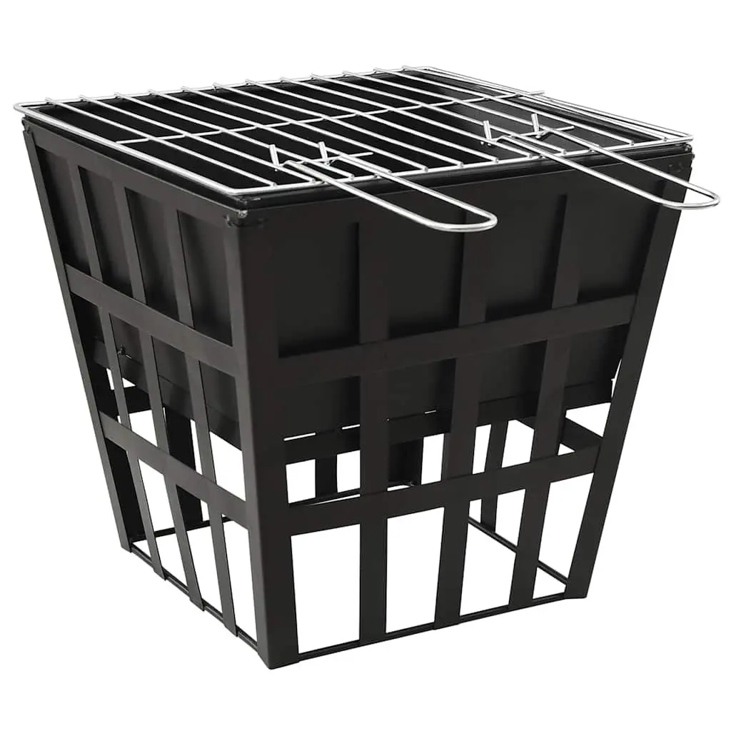 2-in-1 Fire Pit BBQ Grill Black 34x34x48cm Steel Construction Outdoor Heating Cooking