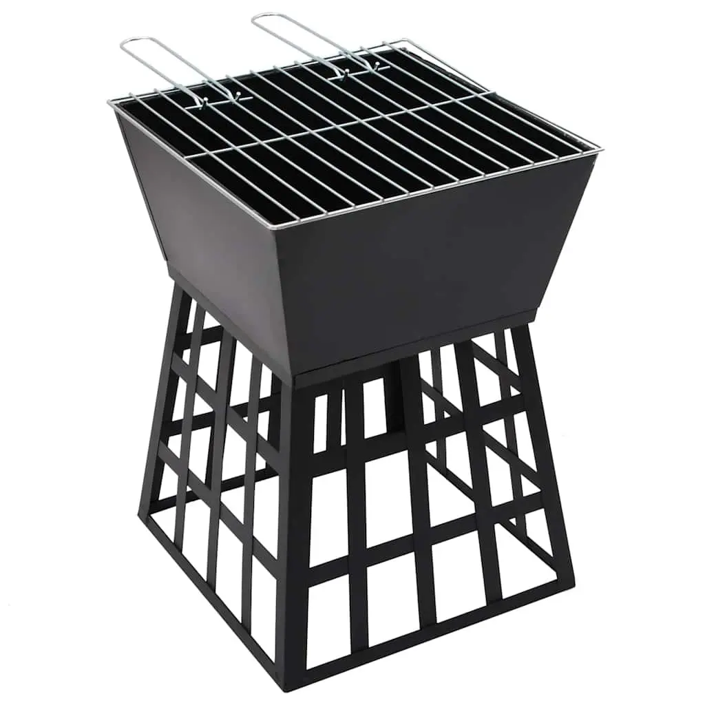 2-in-1 Fire Pit BBQ Grill Black 34x34x48cm Steel Construction Outdoor Heating Cooking
