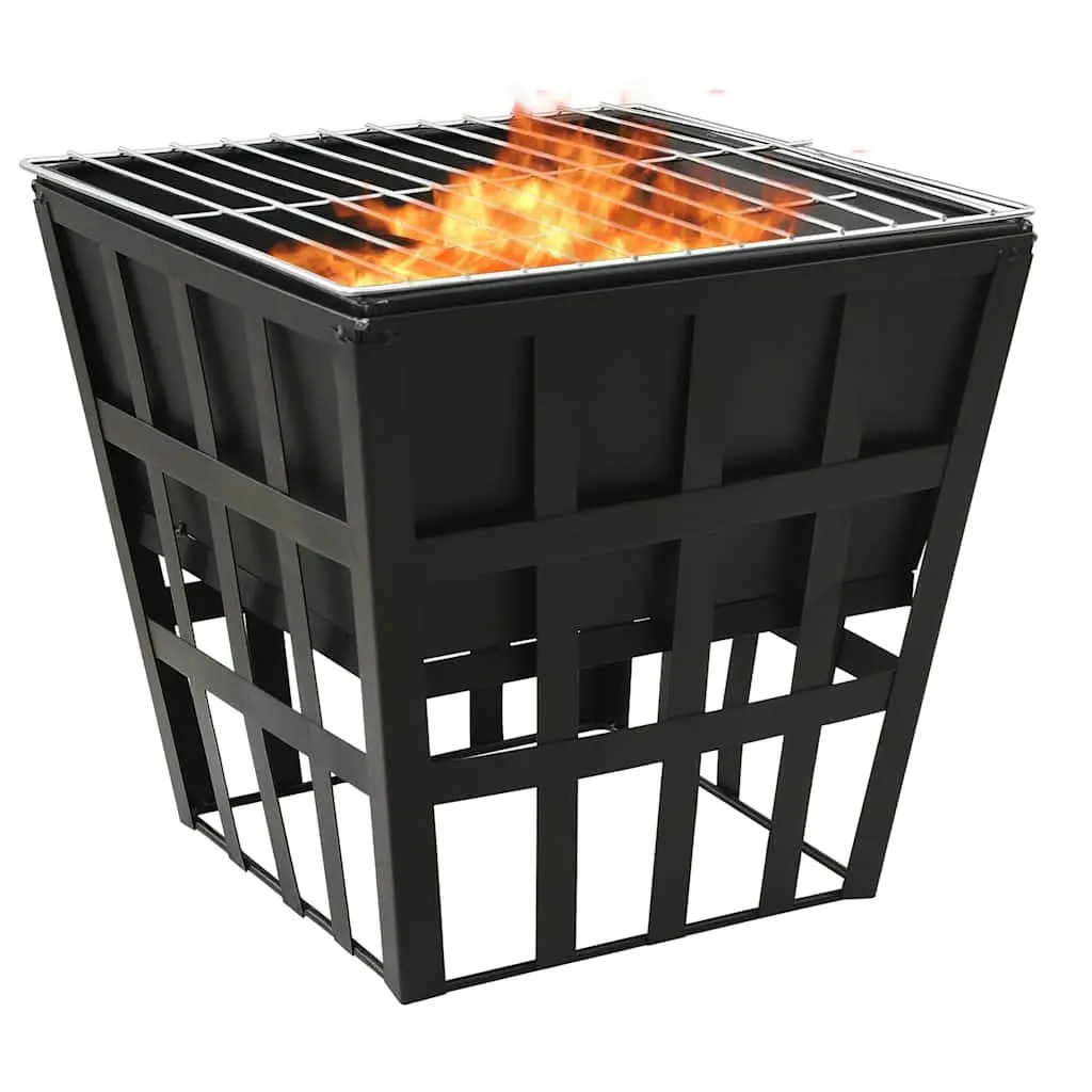 2-in-1 Fire Pit BBQ Grill Black 34x34x48cm Steel Construction Outdoor Heating Cooking
