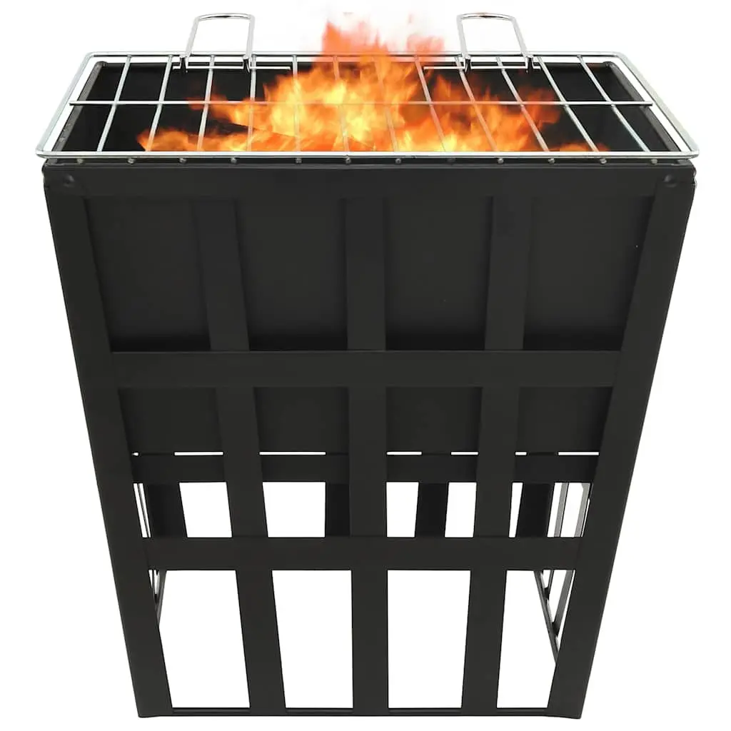2-in-1 Fire Pit BBQ Grill Black 34x34x48cm Steel Construction Outdoor Heating Cooking