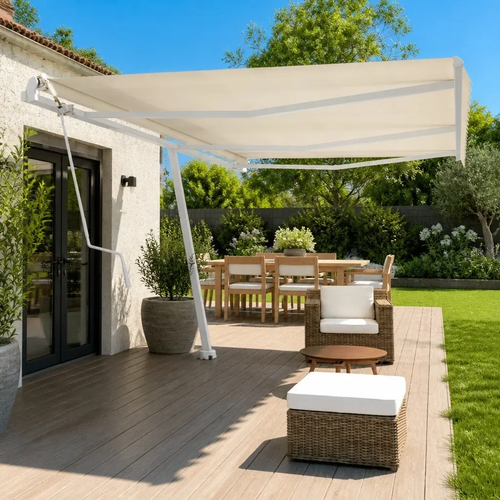 Awning Post Set White 600x245 cm Outdoor Shade Support Rotary Base