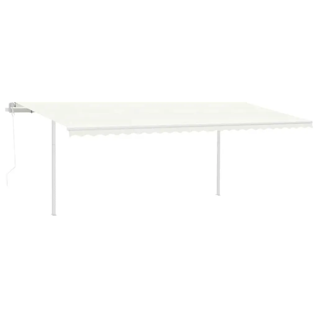 Awning Post Set White 600x245 cm Double Posts Durable Iron Construction Outdoor Terrace Balcony Garden
