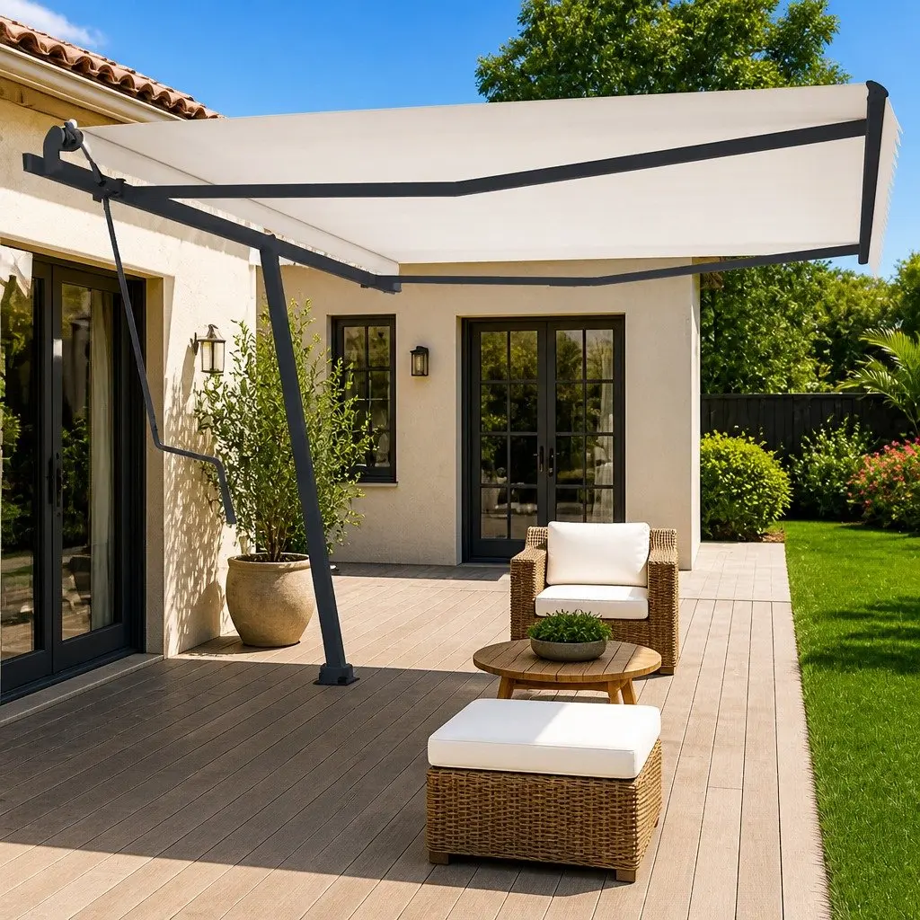 Awning Post Set Anthracite 450x245 cm Rotary Base Durable Iron Outdoor Shade Support