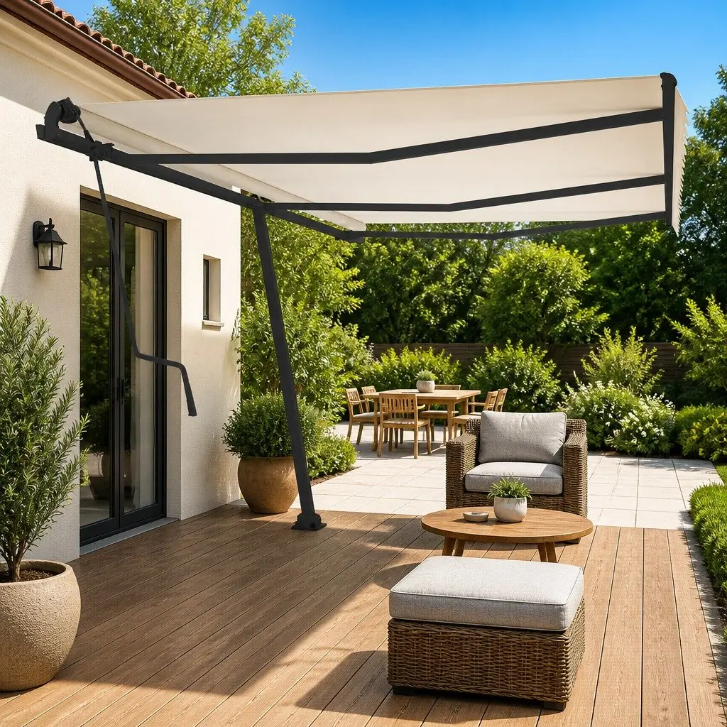 Awning Post Set Anthracite 600x245 cm Outdoor Shade Support Rotary Base