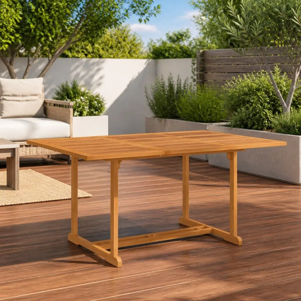 Garden Dining Table White 150x90x75 cm Teak Wood Sanded