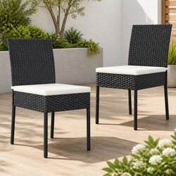 Outdoor Dining Chairs Set 2 pcs Poly Rattan Weather-Resistant Garden Seating