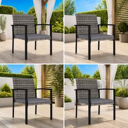 Outdoor Dining Chairs Set 4 pcs Garden Seating PE Rattan Grey with Cushions