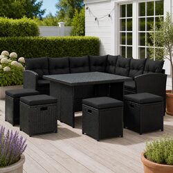 Garden Lounge Set 6 Piece Outdoor Furniture Poly Rattan Sofa with Cushions