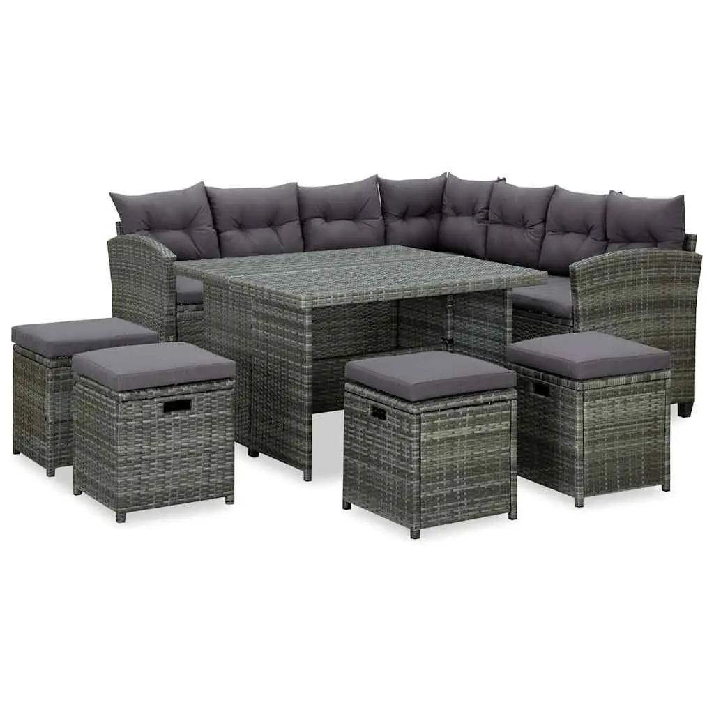 6 Piece Outdoor Lounge Set with Cushions Corner Sofa Stools Coffee Table Garden