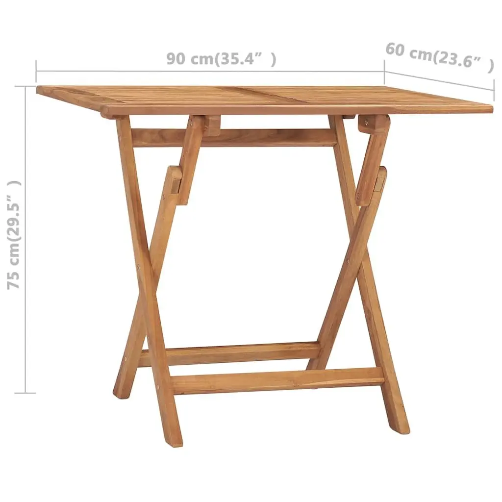 Folding Garden Dining Table Brown 90x60x75cm Teak Wood Weather Resistant Outdoor Furniture