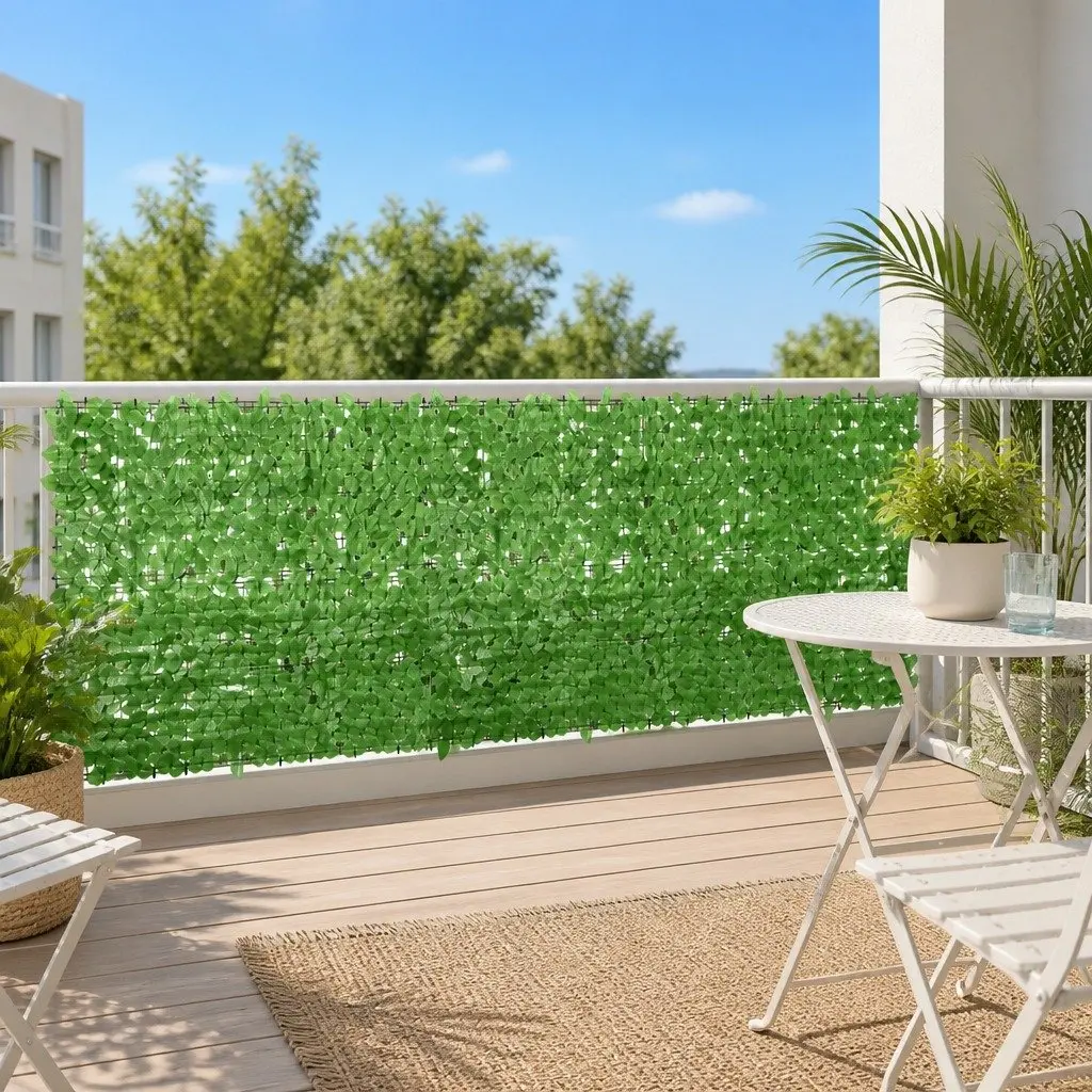 Balcony Privacy Screen Green Leaves 400x100cm Outdoor Shade Panel