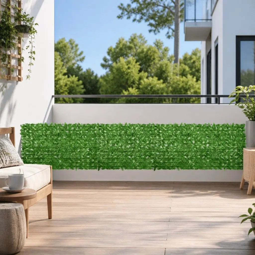 Balcony Privacy Screen Green 600x100cm Decorative Sunshade with Leaf Pattern