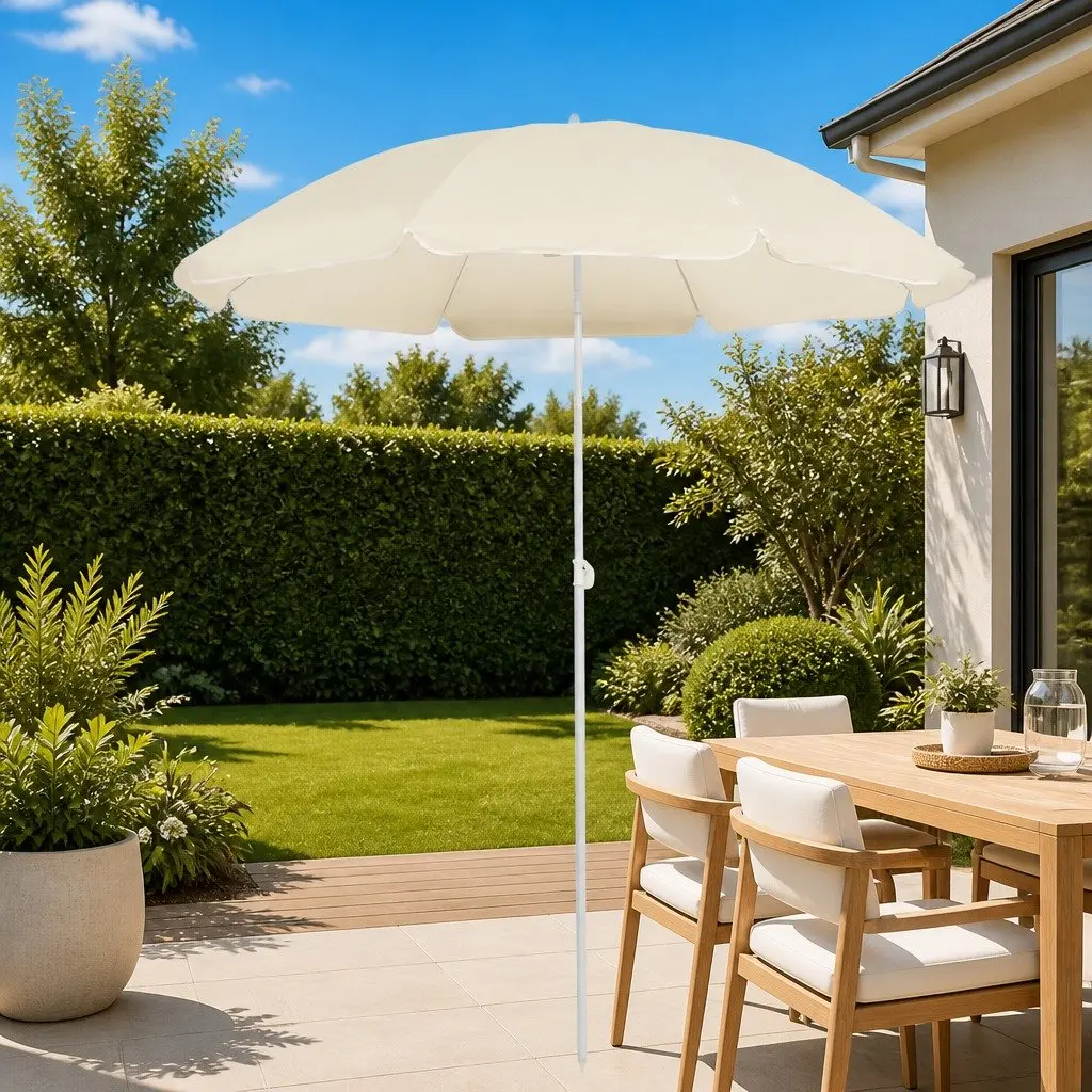 Garden Parasol Umbrella Beige 180cm UV Protective Adjustable Tilt Function