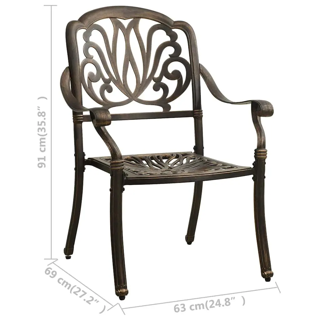 Outdoor Garden Chairs Brown Cast Aluminium 2 Piece Rust Resistant Weather Resistant