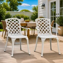 Outdoor Garden Chairs 2 pcs Cast Aluminium White Dining Seating Set