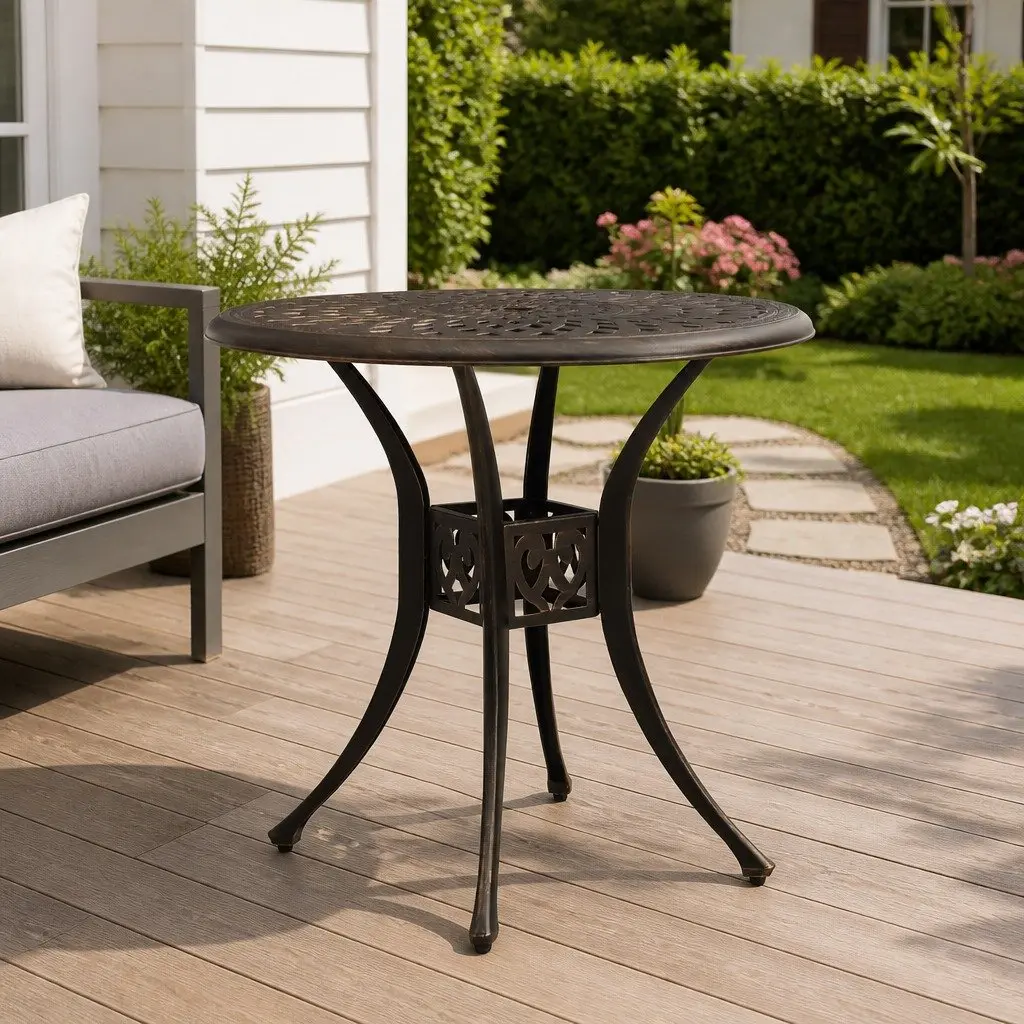 Garden Table Cast Aluminium Outdoor Patio Furniture Brown Square 78x78x72cm