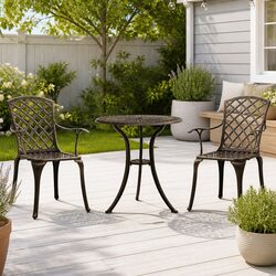 3 Piece Bistro Set Cast Aluminium Outdoor Garden Furniture Brown Patio Table