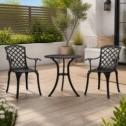 Outdoor Bistro Set 3 Piece Cast Aluminium Black Garden Furniture Chairs Table