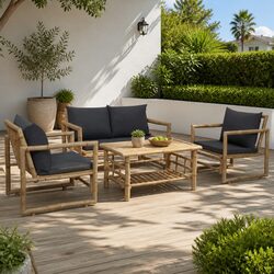 Bamboo Garden Lounge Set with Cushions for Comfort