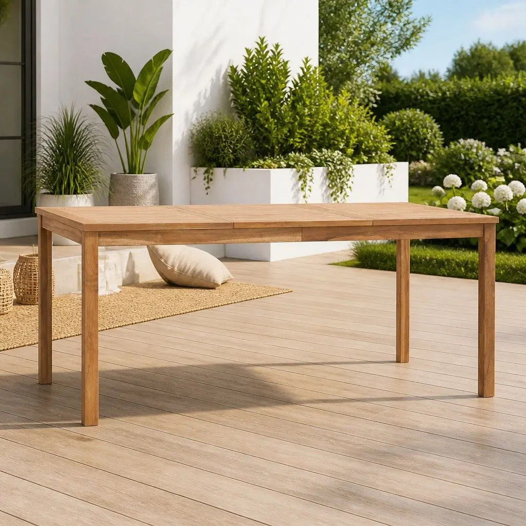 Outdoor Dining Table Brown 180x90x77cm Solid Teak Wood Weather-Resistant Furniture