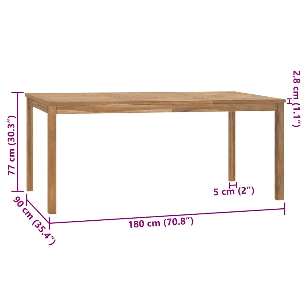 Outdoor Dining Table Brown 180x90x77cm Solid Teak Wood Weather-Resistant Furniture