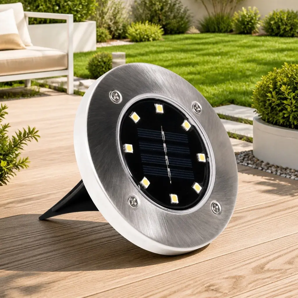 Solar Ground Lights Silver 8 Piece LED RGB Outdoor Garden Patio Path Landscape Lighting