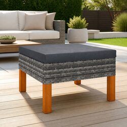 Outdoor Footstool Garden Relaxation PE Rattan Steel Frame Solid Wood Legs Grey